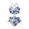 thumbnail image 4 of Xoenoiee Tropical Palm Tree Plumeria Flower Print Women High Waisted Bikini Sets Two Piece Push Up Swimsuit Tummy Control Bathing Suit Full Coverage Swimwear, Size XL, 4 of 7