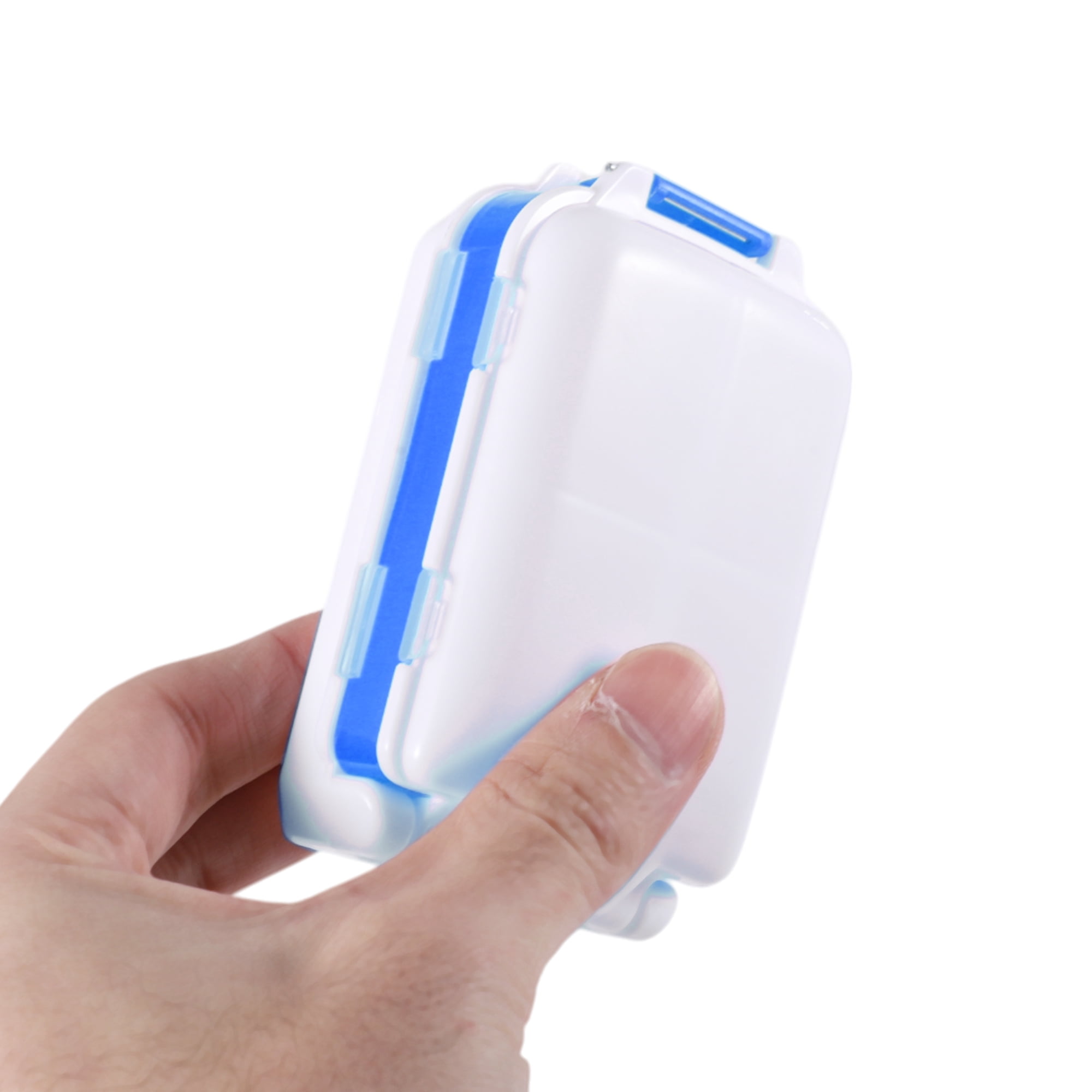 Unique Bargains 8 Grids 3 Fold Pill Case for Travel 1 Pc White, Blue