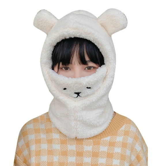 Toimothcn Winter Warm Windproof Hat Ski Riding Shield Warmer Cute Cartoon Bear Ear Neck Cover Hat With Face Guard For Girl Suitable For Kids Back To School