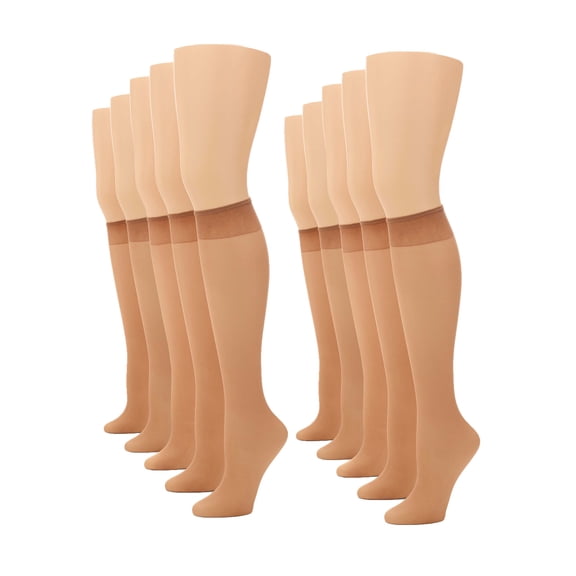No nonsense Women's Sheer Knee Highs with Comfort Top 8 Pair Pack, Tan, One Size