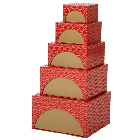 - Glitzhome Nesting Box Tower Red 5 Piece Set Wedding Party Christmas Glitter Gift Boxes