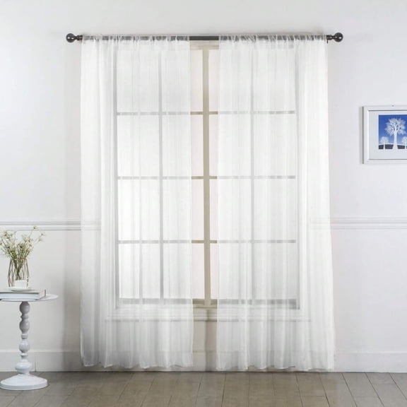 odorsTT Set Of Two (2) Sheer Window Curtains Panels with Rod Pocket Drape Set (84"L) Solid Colors - White