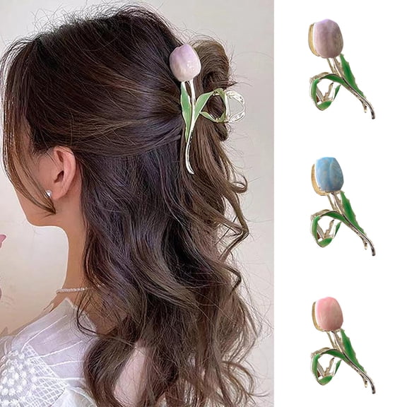 D-GROEE Metal Barrettes for Women, Large Hair Clips, Elegant Flower Claw Clip, Tulip-Shaped Bouquet Hair Accessories, Hair Clips for Women Thick Hair