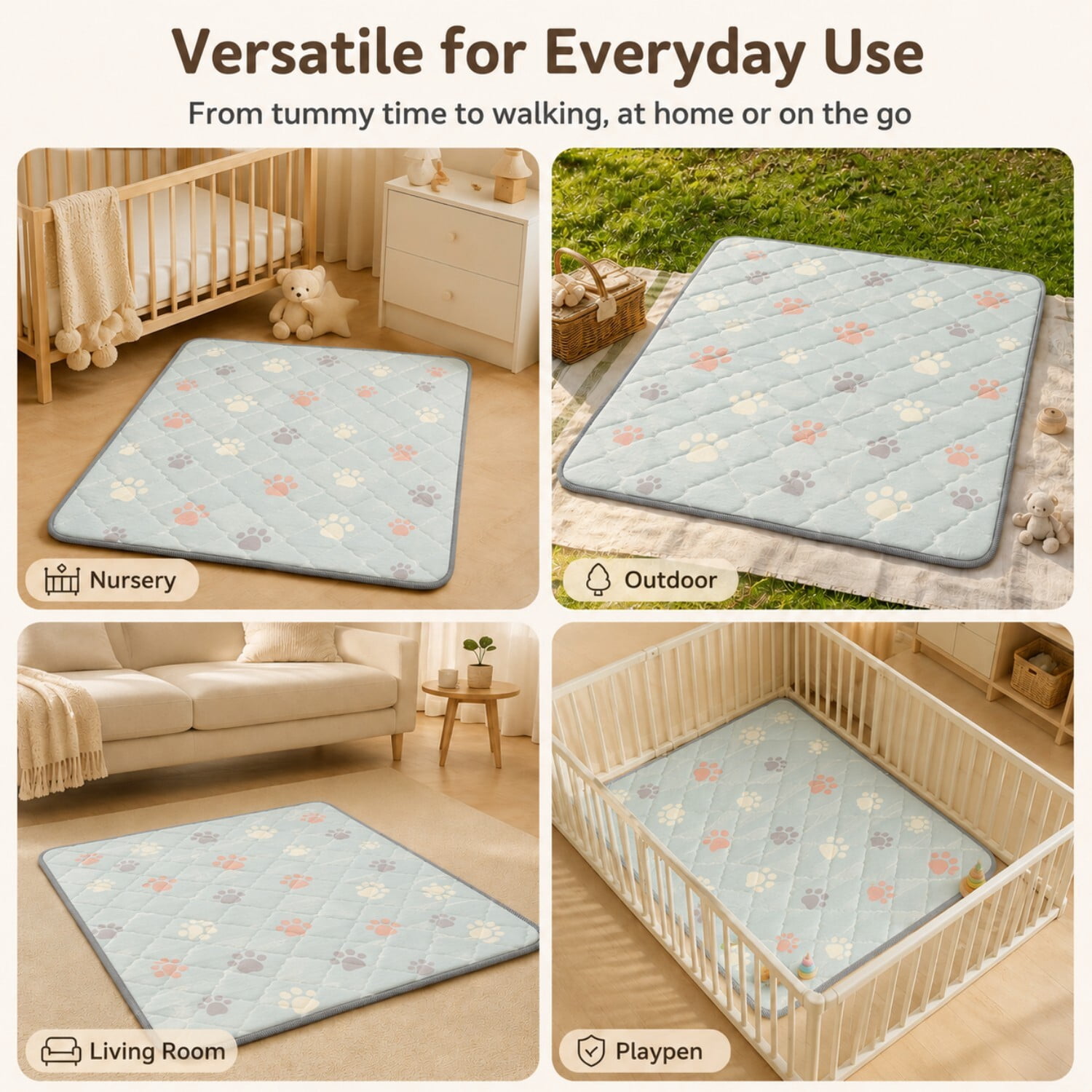 Easy4Home Large Foldable Baby Play Mat,71"x59" Non-Slip Thick Foam Crawling Mat Machine Washable Playpen Mat for Infants & Toddlers
