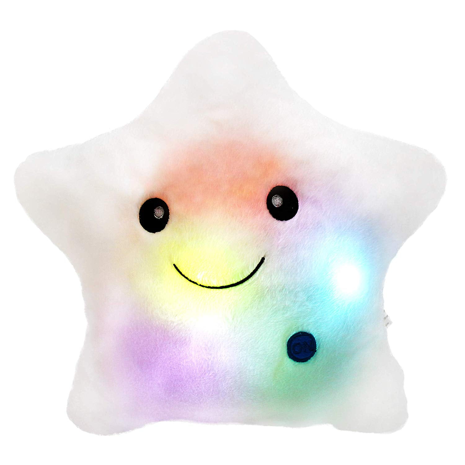 White Creative Twinkle HAPPY Star Glowing LED Night Light Plush Pillow Stuffed 