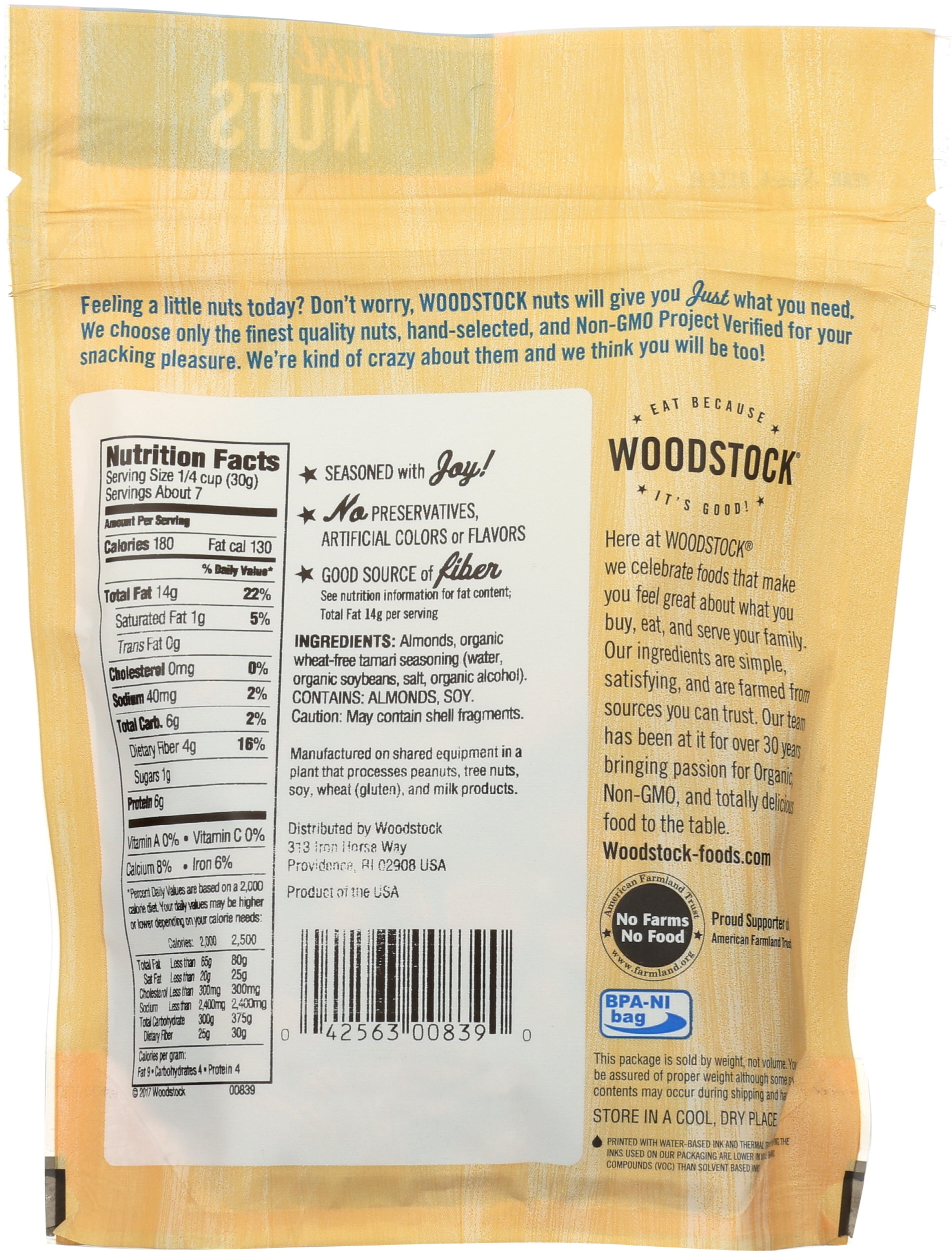 Pack of 8, Woodstock Tamari Almonds, 7.5 oz