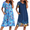 Blue Floral/Dark Blue Print, variant on 2 Pack House Dresses for Women with Pockets Short Sleeve Moo Moos Floral Print Mumu Dresses