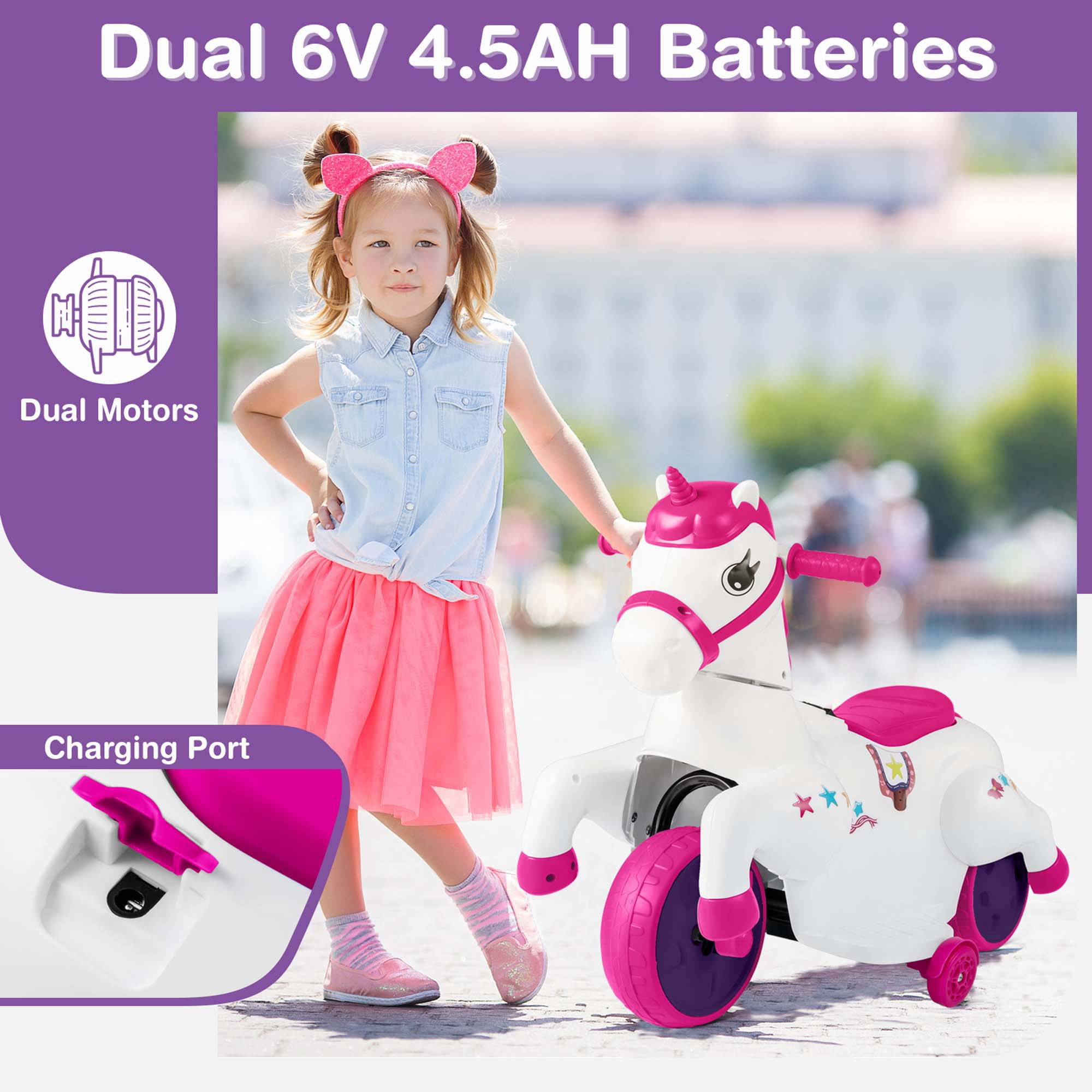 COSTWAY Costway 12v Moto Électrique Enfant Licorne Avec Musique, Roues... pas cher