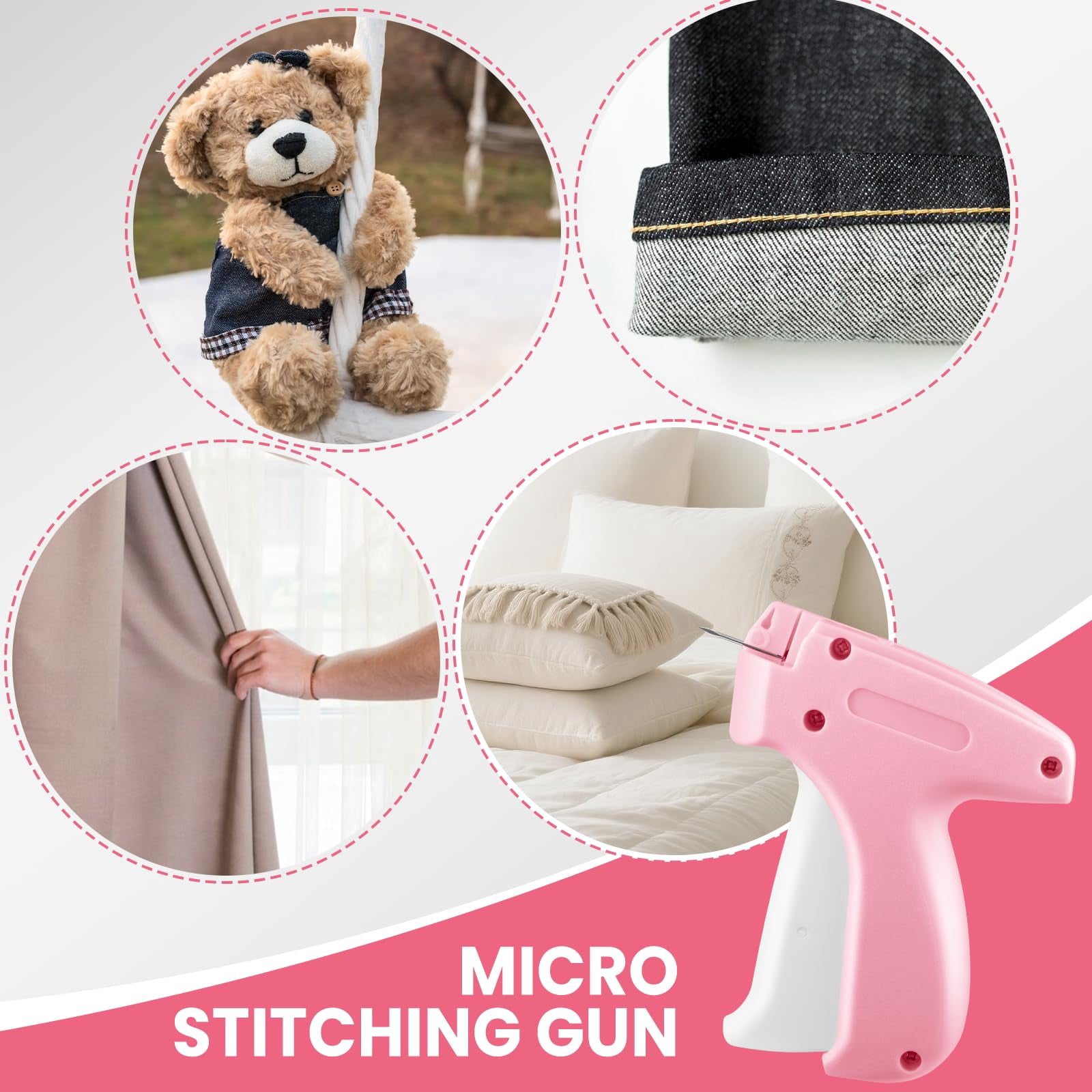 Stitch Gun for Clothes, Handheld Stitch Gun Quick Clothing Fixer, Portable Tagging Gun for Home & Retail Use, Includes 6 Needles,1000 Black & 1000 White Fasteners