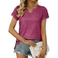 thumbnail image 2 of facefd Summer Pleated Short Sleeve Solid Color Splicing V Neck T-Shirt Casual Basic Tops Female Shirts Daily Tees for Brick red L, 2 of 9