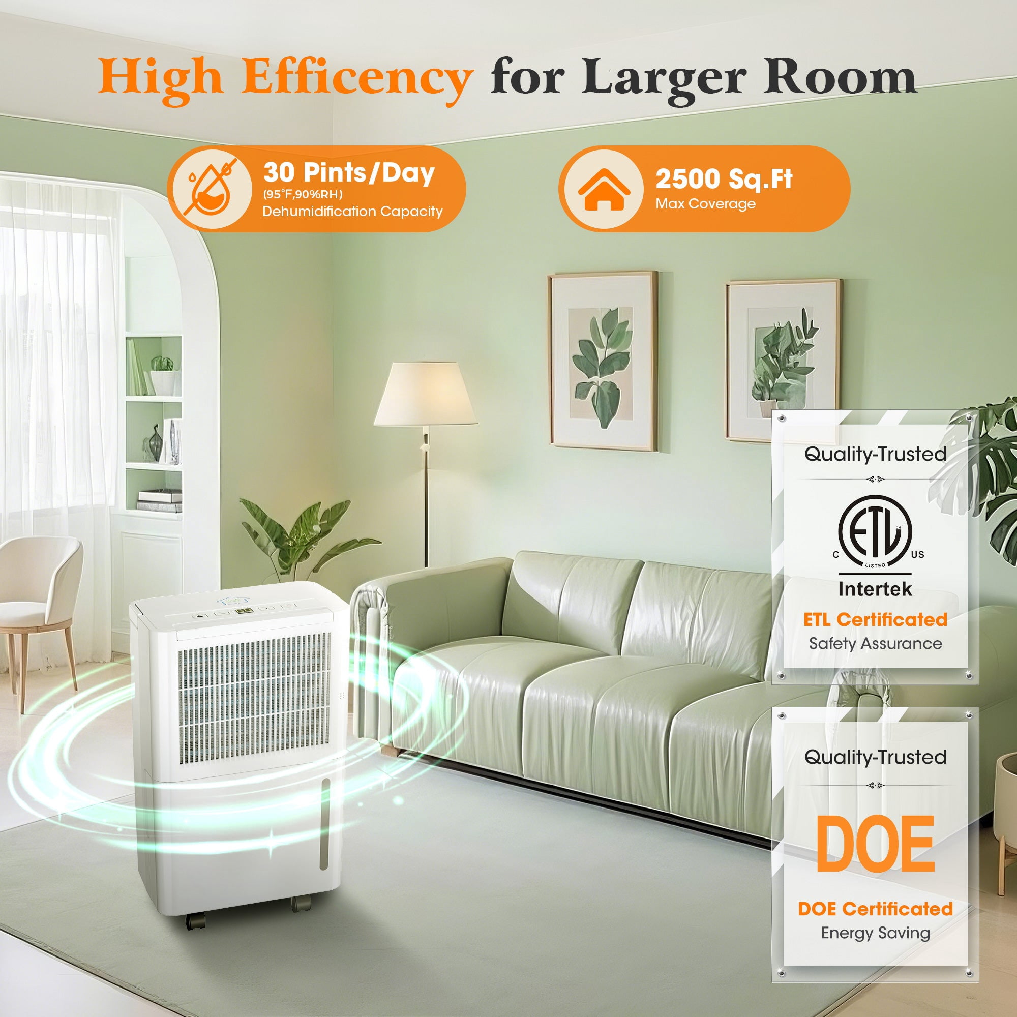 MF Studio 8 Pints Dehumidifier for Basement, Cover Up to 2500 Sq. Ft Home Space with Drain Hose, 0.58 Gal Water Tank, Overflow Protection, Auto Defrost & Drain, White