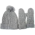 thumbnail image 2 of Ensemble 2 Pcs d'Hiver pour Femmes et Filles : Tuque Tricotée à Pompons, Foulards et Gants en Molleton, 2 of 5