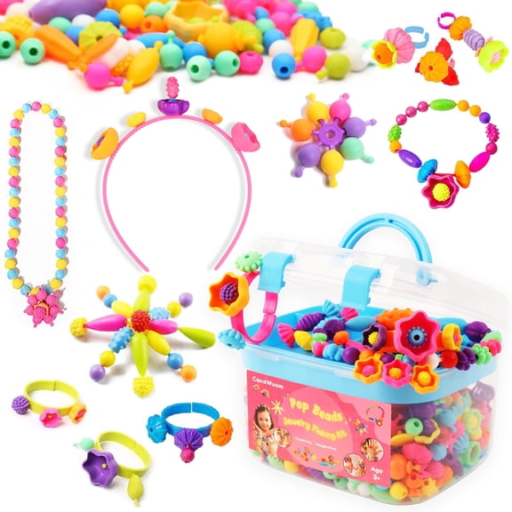 DISEN 520 Snap Pop Beads for Kids Jewelry Making - Toys for Girls, Bracelet Making Crafts Gifts for Girls Age 3-5(Blue)