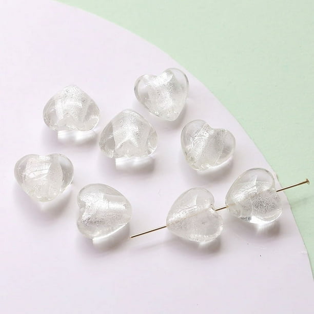 Nvzi 20 piezas de cuentas de vidrio blancas semitransparentes lindas, cuentas dispersas perforadas con forma de corazón de vidrio,aretes, pulseras y accesorios