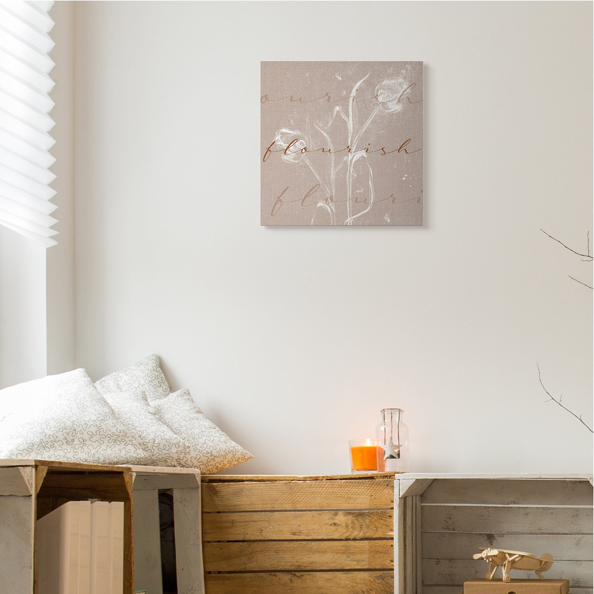 Vintage Flourish Typography Softened Tulip Still Life Botanical & Floral Gallery-Wrapped Canvas Print Wall Art, 17x17