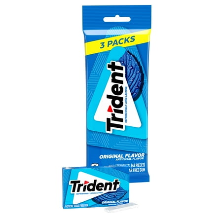 Trident Sugar Free Original Flavor Xylitol Chewing Gum, 14 pieces, 3 Wallet packs