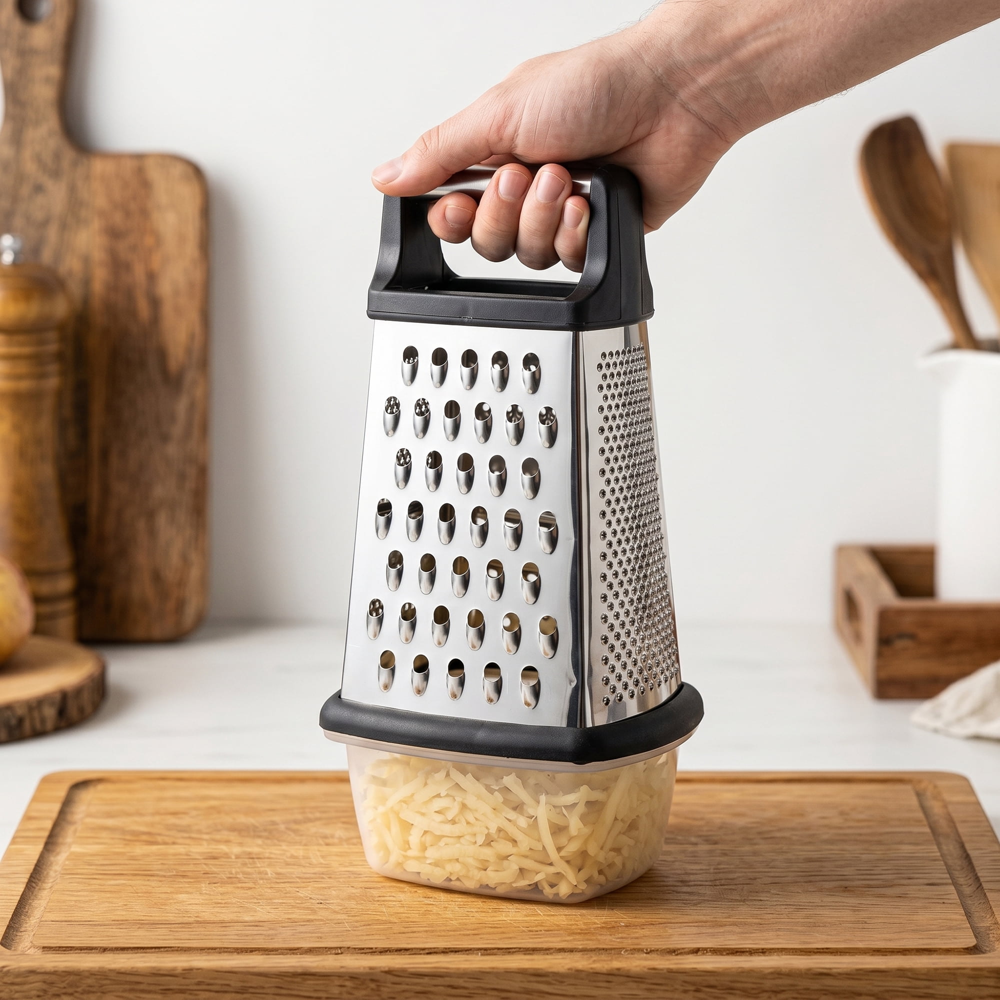 Unique Bargains 4-Sided Box Stainless Steel Mandoline Slicer with Non-Slip Base 5.1"x10.2"