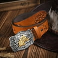 thumbnail image 5 of Wiywef Western Leather Buckle Belts Cowboy Horse Pattern Leather Buckle Belt Floral Engraved Buckle Belt for Men Women, 5 of 7