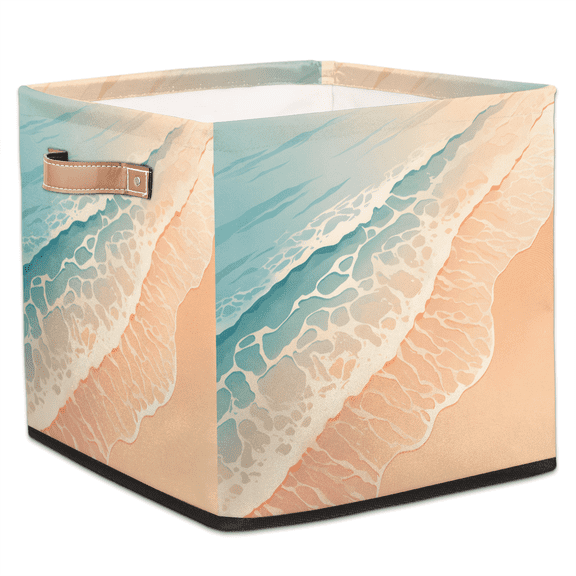 CURLYOOT Nautical Coastal Summer Cube Storage Bin, 13 x 13 x 13 Storage Cube Bins for Organizing, Fabric Foldable Baskets with Handles for Closet, Shelves, Clothes