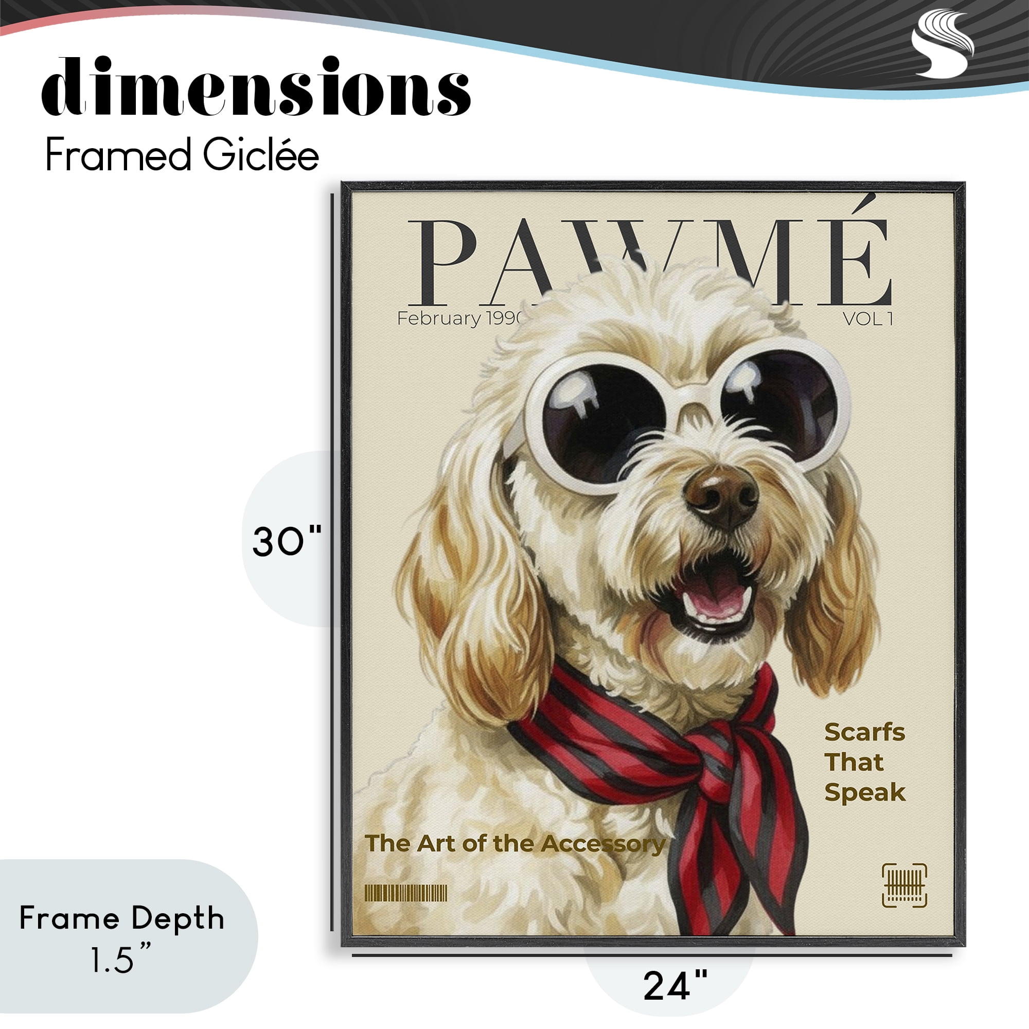 Stupell Industries Pawme Dog Fashion Magazine Black Framed Giclee Art, design by A Barefoot Stylist
