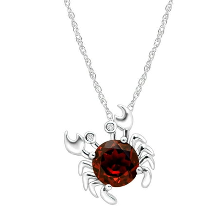 2 1/3 ct Natural Garnet Crab Pendant Necklace with Diamonds in Sterling Silver