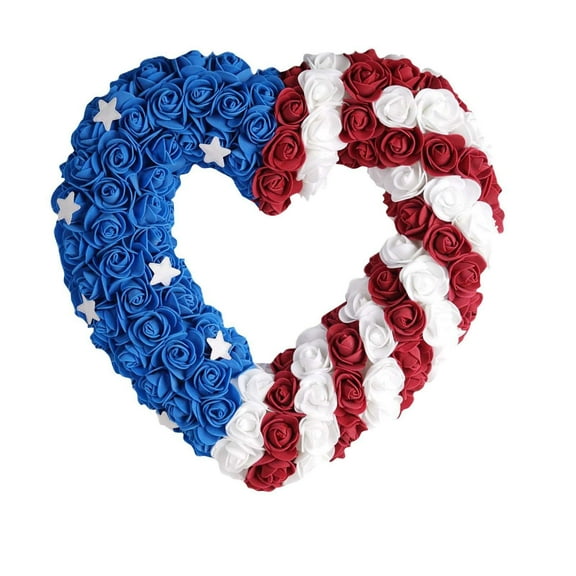 16in Patriotic Wreath for Front Door - Red White and Blue Independence Day Wreath, for Memorial Day, Veterans Day, and Outdoor Home Decor