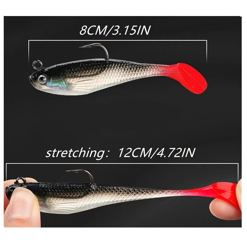 5pcs WYSUMMER Bionic Fishing Lures Jigs Set - Soft PVC,, Mixed Colors with 3D Eyes & T-Tail for Realistic Swimming Action - Ideal for Freshwater & Saltwater Fishing, Fishing Bait