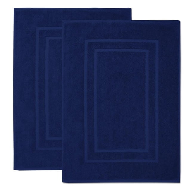 Alfombra de baño con estampado de plumas y puntadas, 100% algodón, color azul marino