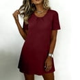 thumbnail image 6 of Short Sleeve Nightgowns for Women Pleated Nightshirts Mini Dress Crew Neck Sleepwear Soft Night Gown Sleepdress Wine XL, 6 of 9