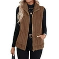 thumbnail image 2 of Women's Double Sided Plush Vest, Sleeveless Stand Collar Cardigan, Full Zip Waistcoat Jacket, Casual Layering Piece, Soft Fleece Outerwear, Versatile Everyday Wear Coffee S, 2 of 4