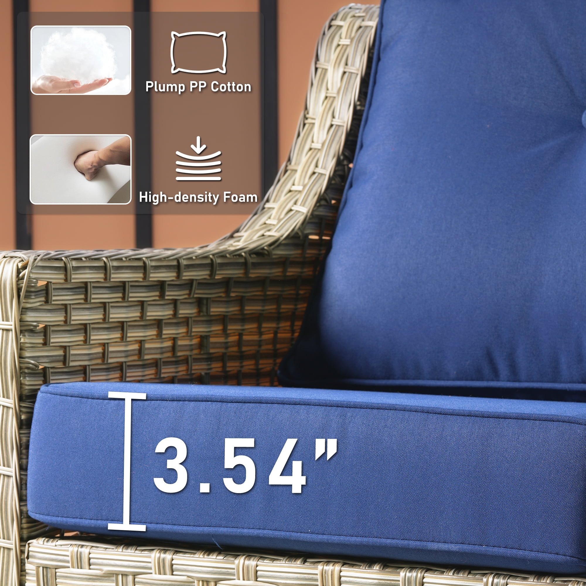 XIZZI Outdoor Furniture Patio Furniture Set 5 Piece Patio Conversation Set with Solar Coffee Table,Swivel Rocking Chair,Side Table-Blue