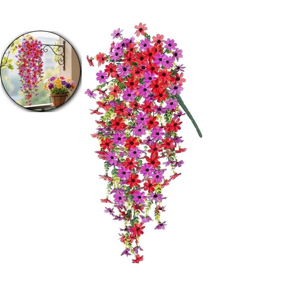 Artificial Hanging Flowers for Outdoors Spring Summer Faux Silk Daisy Flowers UV Resistant Fake Plants Eucalyptus Realistic for Outside Home Indoor Planter Porch Garden Yard Decor