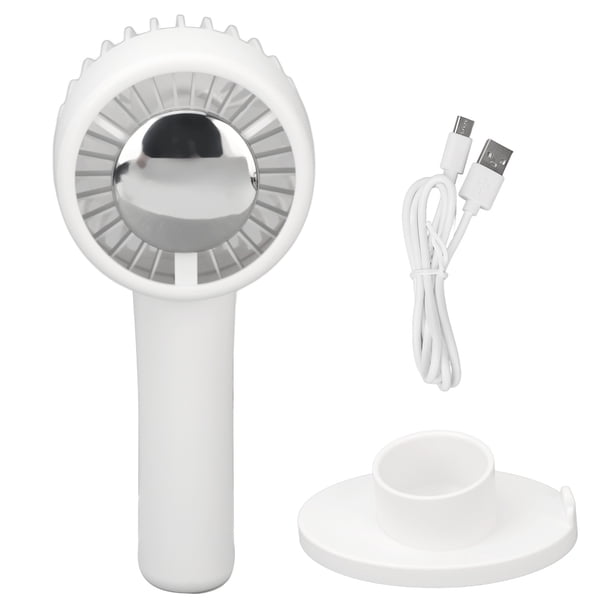 Ventilador de mano portátil de 3 velocidades, compresa fría, funciona con pilas, recargable por USB, mini ventilador de mano blanco