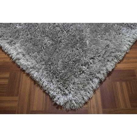 Custom Made Rugs Fluffy Shag Shaggy Solid Modern Large Rectangle Deep Plush Pile Custom Contemporary 8-Feet-by-10-Feet Polyester Made Area Rug Carpet Rug Silver Color ()