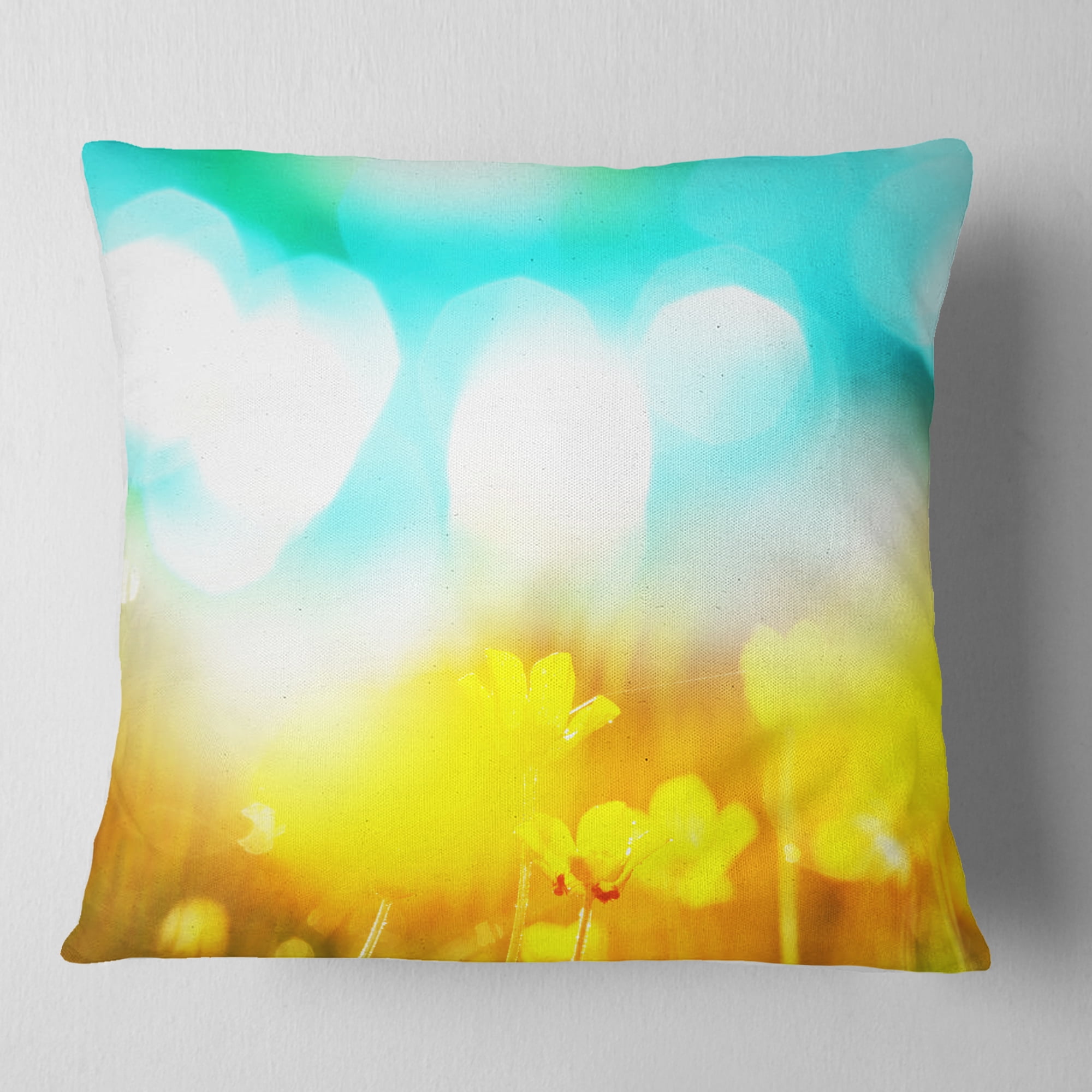 Designart Yellow Flowers on Blue Background - Flower Throw Pillow - 16x16