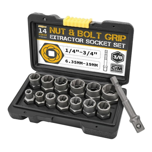 14 pièces ensemble d'outils de retrait d'écrou endommagé 1/4 -3/4  6.35-19mm acier 