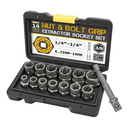 

14 Pieces Damaged Bolt Nut Remover Kit Socket Set 1/4 -3/4 Steel Portable Nut Extractor