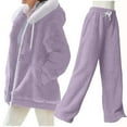 thumbnail image 3 of VBTAPA Women's Fleece Winter 2 Piece Outfits Full Zip Plush Hooded Coat and Pants Soft Warm Loungewear Purple XL, 3 of 9