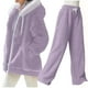 thumbnail image 2 of HongQid Womens 2 Piece Sweatsuit Set Sherpa Winter Coats Fleece Zip Up Jackets Warm Plush Hooded Plus Size Winter Coats Oversized Fuzzy Jackets with Pants, 2 of 9