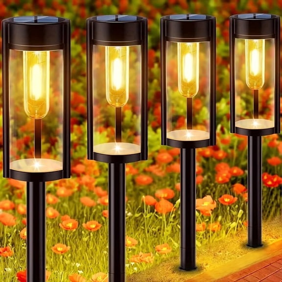 Solar Pathway Lights Outdoor 6 Pack, IP65 Waterproof Solar Garden Lights, Warm White LED Auto On/Off Landscape Lighting for Walkway Yard Patio Driveway Lawn