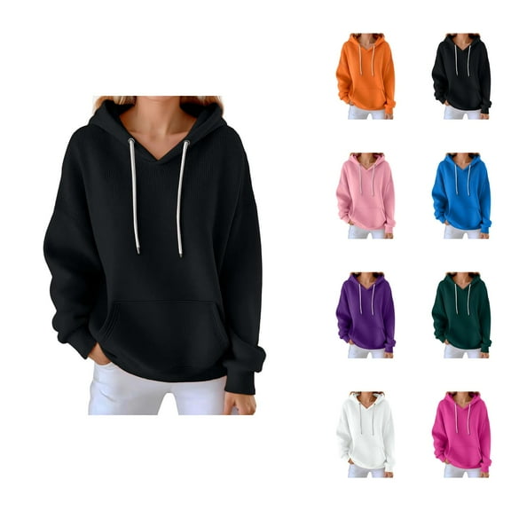 Plain Basic Hoodies for Women 2025 Fall Winter Long Sleeve Casual Hooded Sweatshirt with Pockets Pullover Tops
