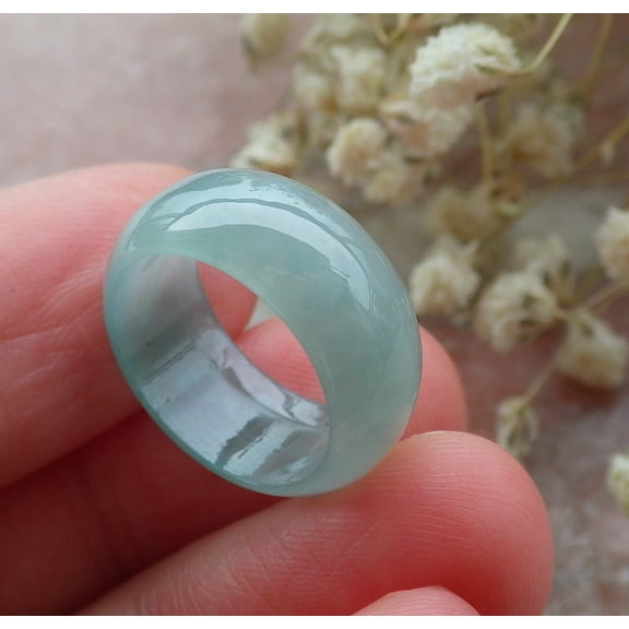 Certified Icy Green Burma 100% Natural A JADE Jadeite Circle RING USA. 3 RING 591680 TN