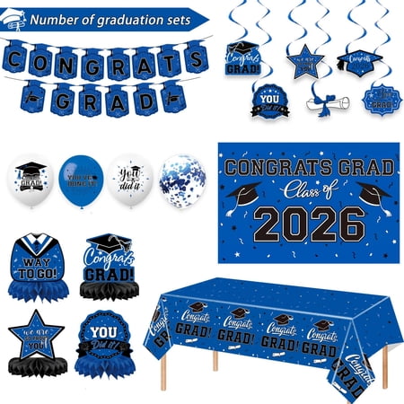 2026 Graduation Decorations Set Congrats Grad Banner Class of 2026 Backdrop Balloons & Streamers Kit for Graduation Party Supply Decoration Ceremony and Celebration