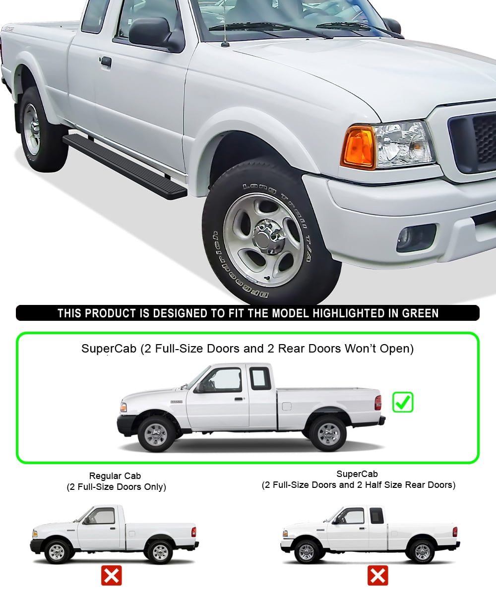 APS Running Boards 5in Black Compatible with Ford Ranger Mazda B-Series 1998-2011 Super Cab Stainless Steel (Nerf Bars Side Steps Side Bars)