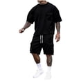 thumbnail image 3 of Bovxnpu Men's Clothing Set 2 Piece Outfits Tracksuit Men Short Sleeve Crew Neck Top Multi Pocket Elastic Waist Shorts Set, 3 of 7