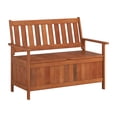 thumbnail image 4 of CorLiving Miramar Hardwood Outdoor Storage Bench with Slatted Back and Armrests, Brown, 4 of 10
