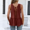 thumbnail image 6 of Womens Solid Color Tank Top V Neck Tops Cami Tank Tops Hem Tie Back Sleeveless Backless Shirts Wine, 6 of 9