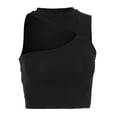 thumbnail image 3 of Chaleco de mujer sin mangas de color sólido con hombros descubiertos y camiseta sin mangas delgada de algodón, negro, M sidaley AP001384-08B, 3 of 7