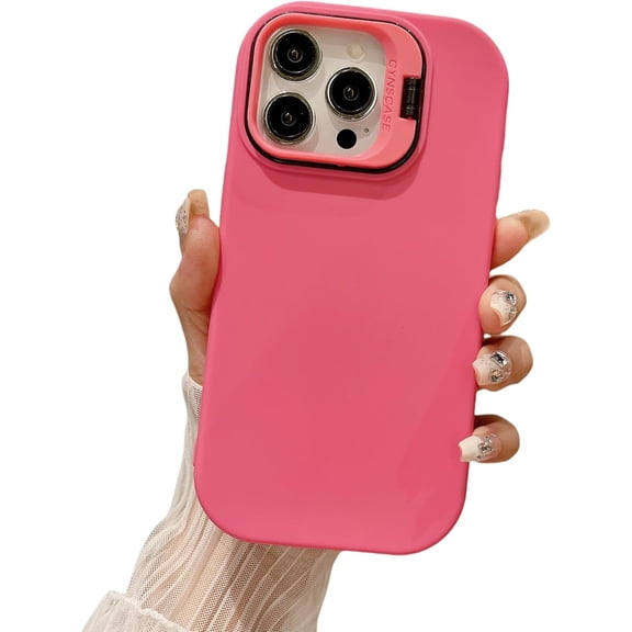 Macaron color lens holder phone case, silicone soft case, small fresh color, anti-drop and anti-wear, for iPhone 15 14 13 12 11 Pro Max Plus XS XR 7 8 Phone Case (Rose Red,iphone 11 Pro Max)
