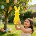 thumbnail image 5 of Easter Flocked Bow Standing Bunny Figurine - Soft Simulated Plush Rabbit Ornament, Spring Home Decor for Mantel/Tabletop/Party, Adorable Easter Decoration for Indoor Outdoor Use, 9*3in, Yellow, 5 of 8